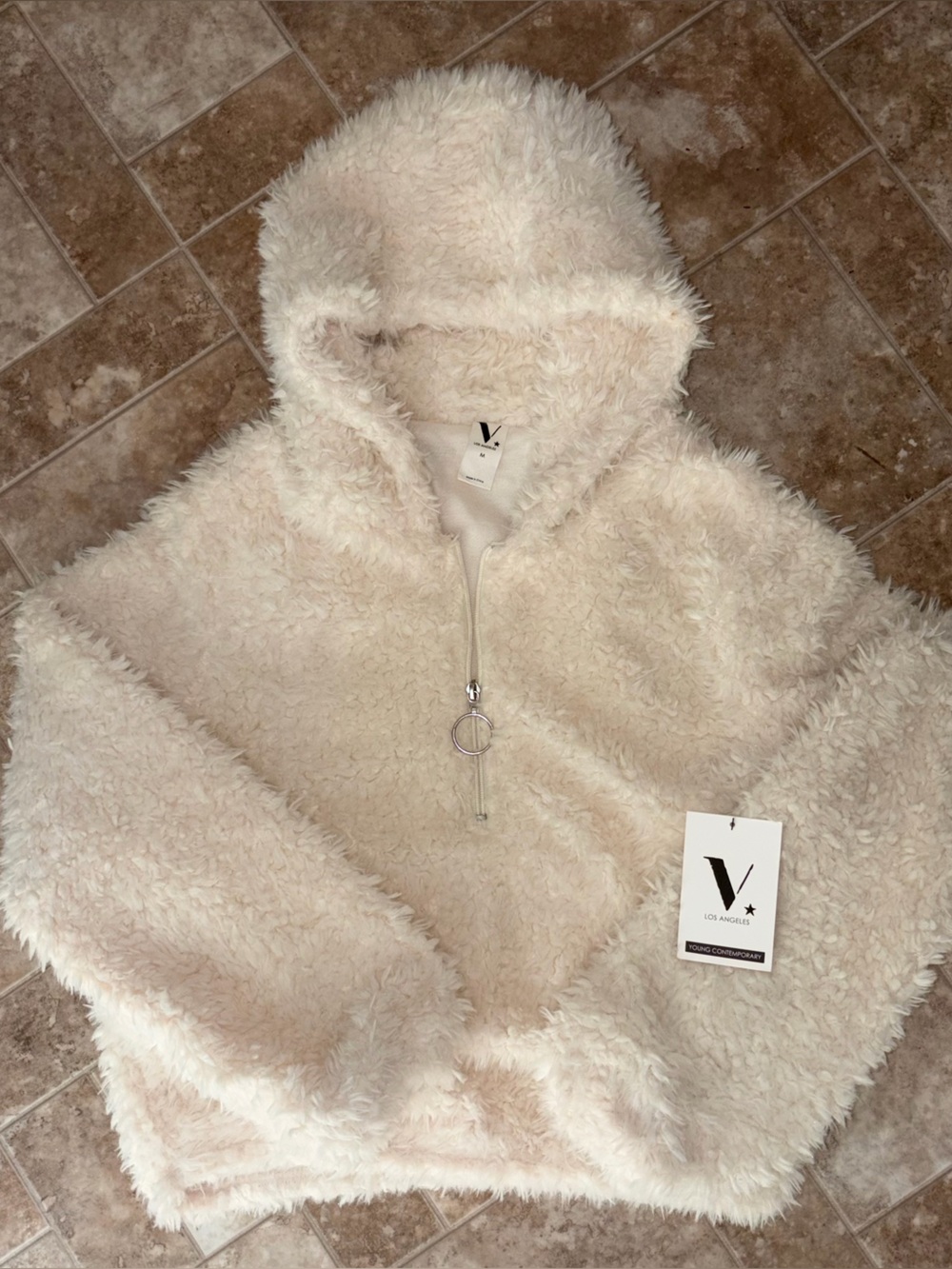 NWT Cream Faux-Sherpa Hooded Jacket